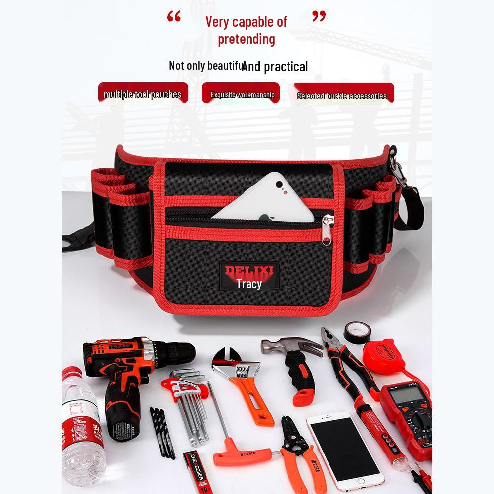 Delixi Durable Multifunctional Tool Waist Bag for Men - Sturdy, Portable Hardware Storage Solution