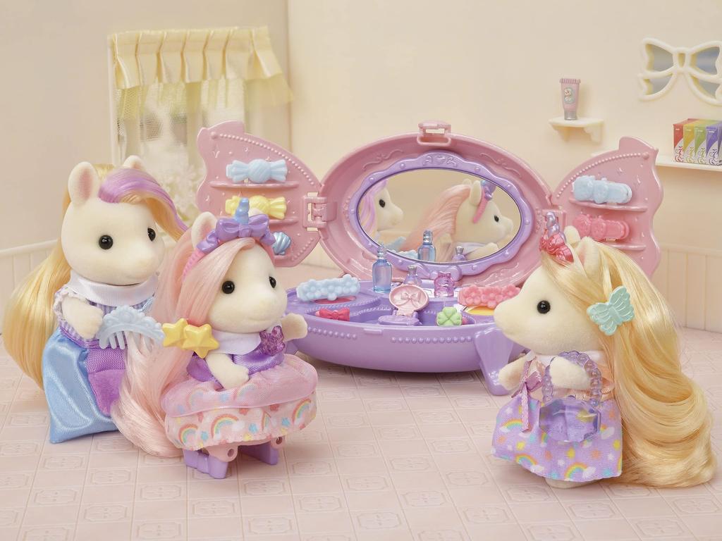 Sylvanian Families Hair Salon Pony Vanity Dresser ST Mark Certified Toy Dollhouse for Ages 3 and Sylvanian Epoch [Stylish Set] F-18 Up, Families,