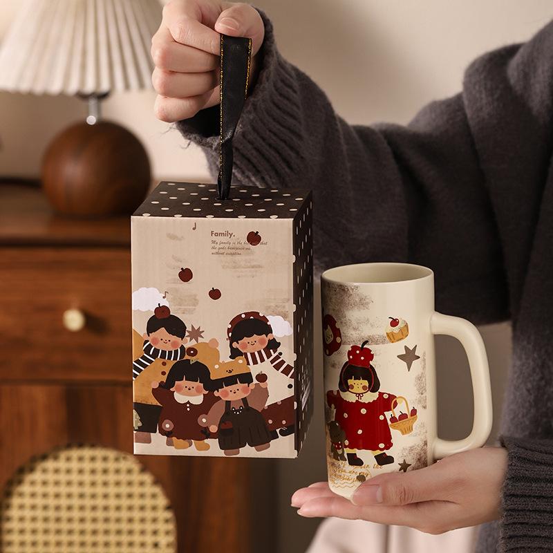 Parent Child Time Retro Ceramic Straight Cup Gift for Girls with High Appearance Large Capacity Water Cup Mug Souvenir