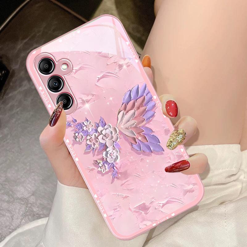 Blumenförmiges Schmetterlings-Glas-Handyhülle für Samsung Galaxy A14 4G 20 30 52 20S 21S 22 A32 33 34 42 50 51 53 54 70 71 72 73 5G
