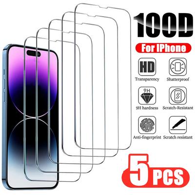 5Pcs Tempered Glass For iPhone13 12 Mini 11 PRO X XS MAX Full Cover Screen Protector Glass For iPhone 14Pro Max 8 7 6 14 Plus