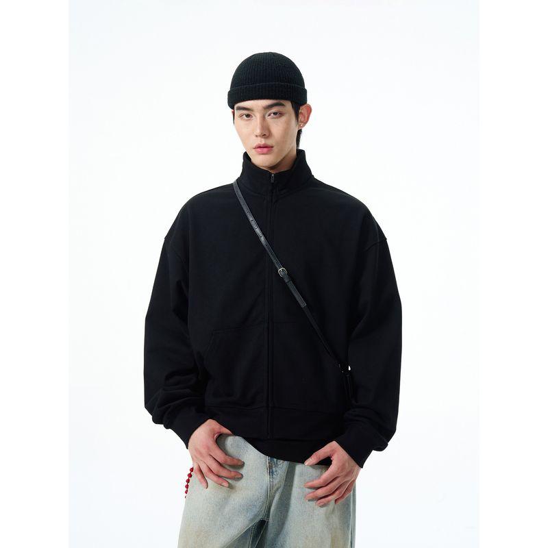 Kisko American Retro Gray Boxy Stand-Up Collar Zipper Sweatshirt Unisex Trendy Loose Casual Short Jacket Ins