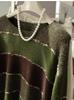 Matcha Chocolate Cashmere Wool Color Block Striped Knit Sweater - Women's Autumn Fashion