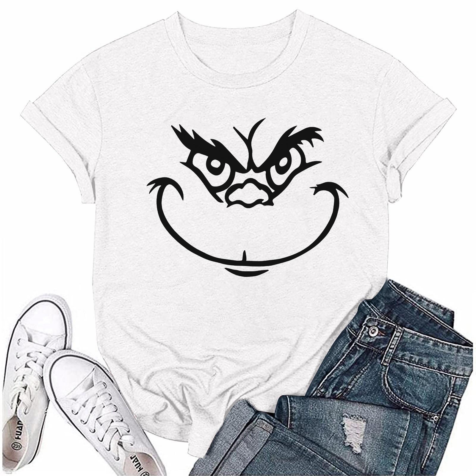 

Рождественская футболка для взрослых с круглым вырезом и коротким рукавом, забавный принт, милая рождественская футболка XL белый