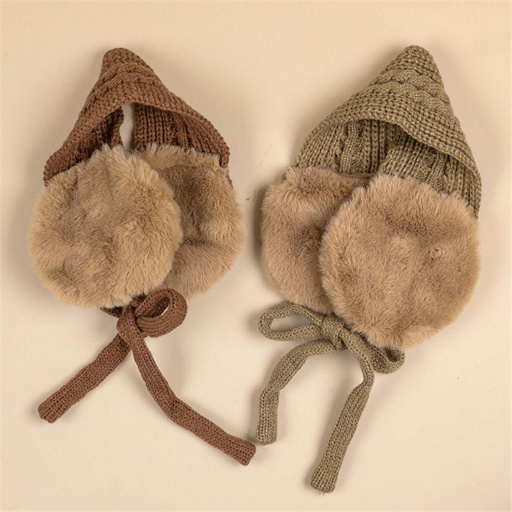 

Fashion Thicken Knitted Earmuffs Outdoor Winter Warm Children Earflaps Portable Cold Protection Strappy Ear-Muffs Ear Warmer кофейный