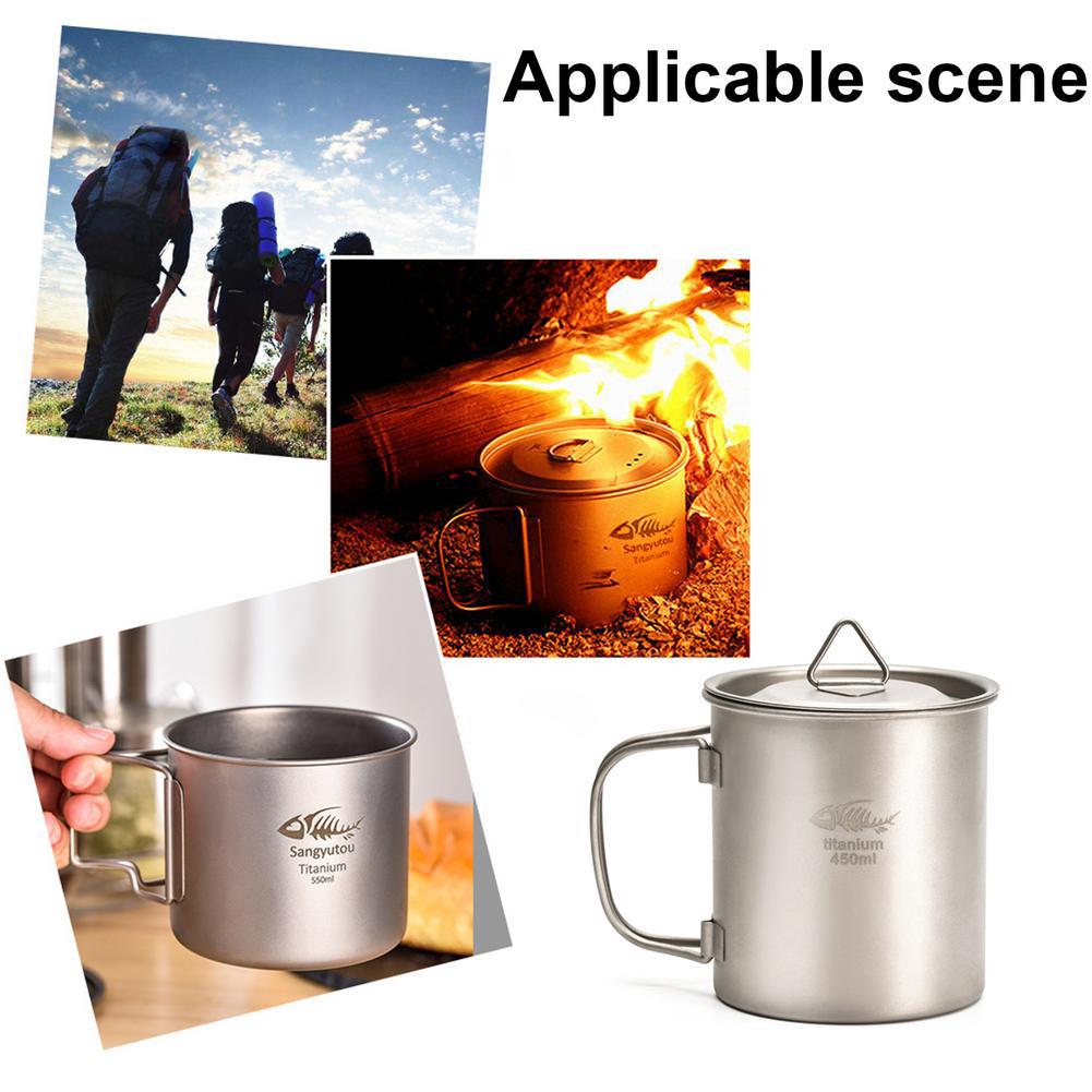 450/550/650ml/750ml Portable Outdoor Water Cup Ultralight Large-capacity Single-layer Pure Titanium Camping Mug