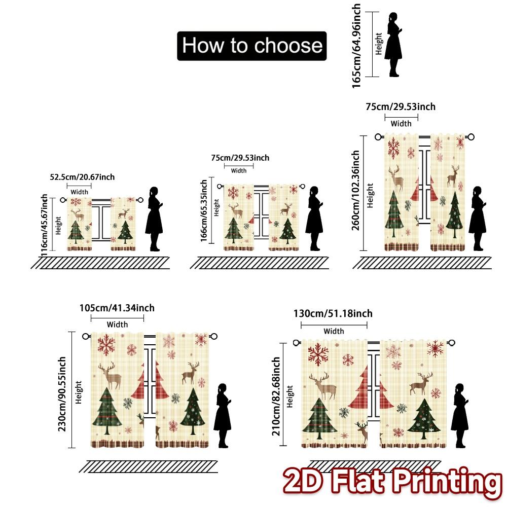 2pcs,Curtains Christmas Trees Snowflakes Deer_a Chic Chic Curtains Polyester Curtains Versatile All Perfect for Bedroom, Living