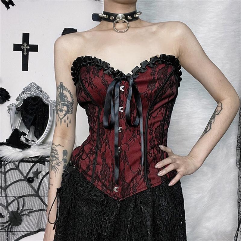 Ladies Lace Pattern Strapless Vest Elastic Rope Corset with Adjust Rope Universal Women Banquet Dress Shirt Coat Corset