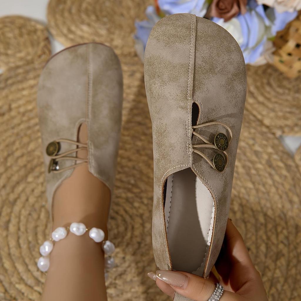 Eleganti scarpe con fibbia a punta rotonda - suola morbida, tinta unita, casual, comode scarpe singole per le donne - perfette per l'uso quotidiano