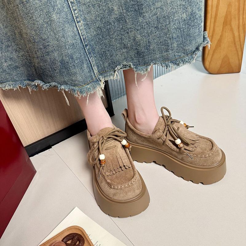 Fashion Platform Loafers Women 2025 Summer Versatile New Lace-up Tassel with Skirt Single Shoes