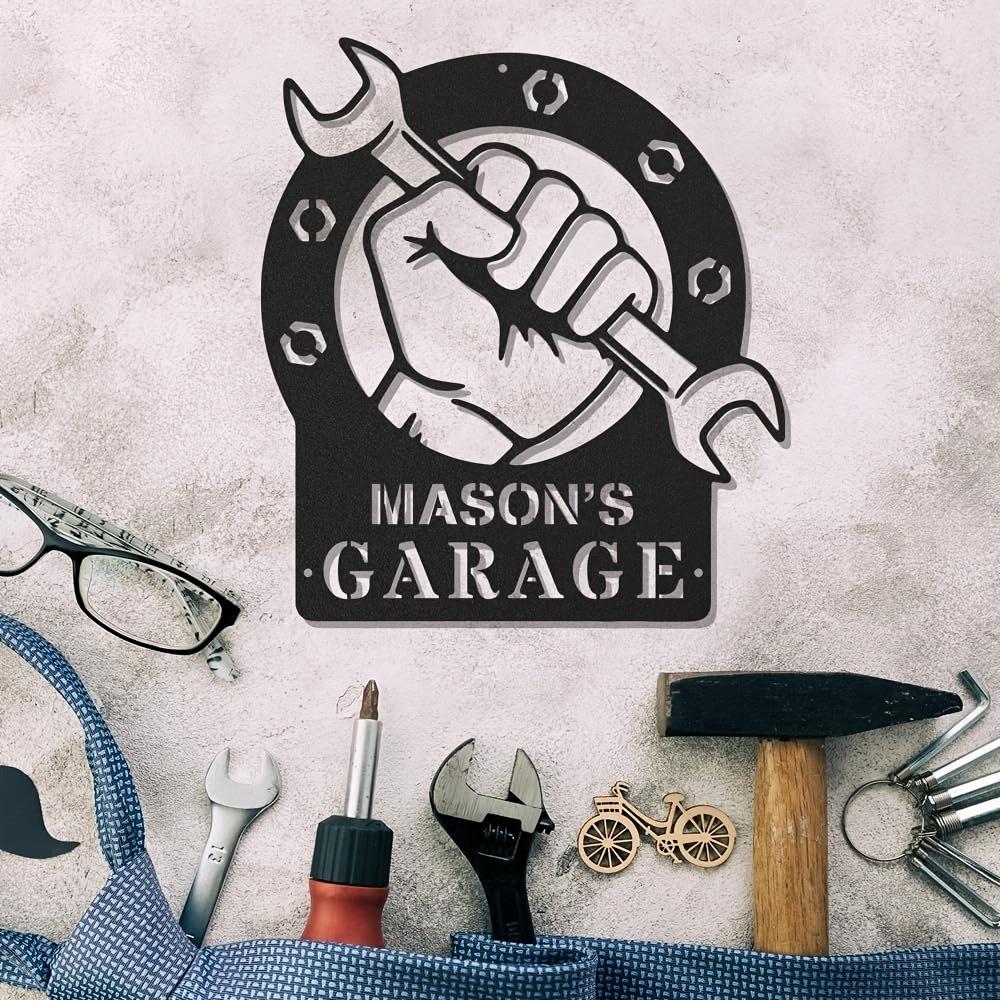 Metal Wall Sign Custom Garage Door Decor Personalized Name Plate Industrial Home Art