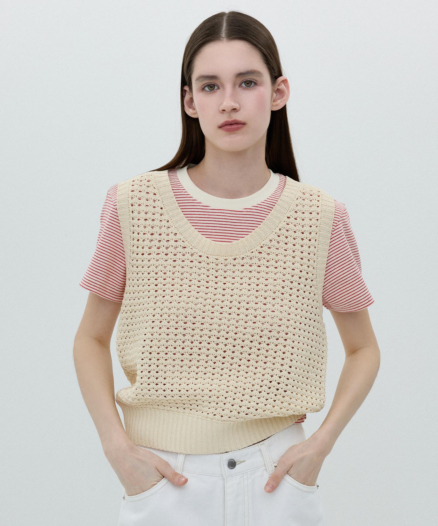 Clove [25Ss Clove] Crochet Sleeveless Knit (Ivory) Ivory/Free