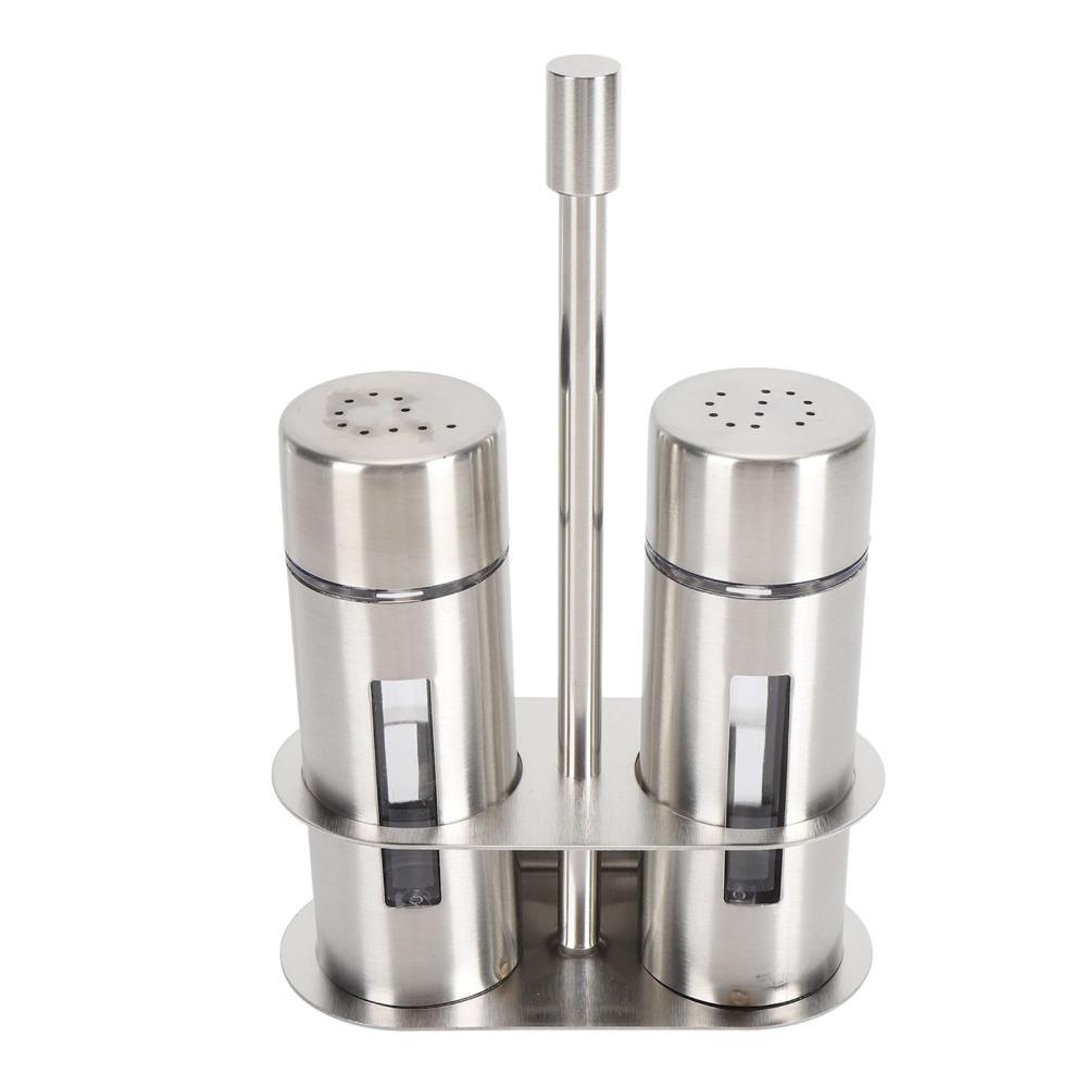 2pcs With Base Stand Salt And Shakers 304 Stainless Steel Spice Dispenser Set  For Kitchen