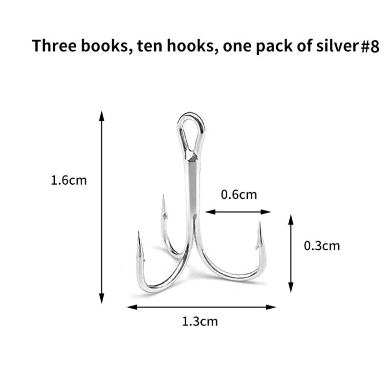 10pcs Sanben Hooks Lua Hooks Anchor Fishing Hooks Sea Fishing Hooks Triple Claw Anchor Hooks Silver Black Fishing Hooks 2#4#6#8#