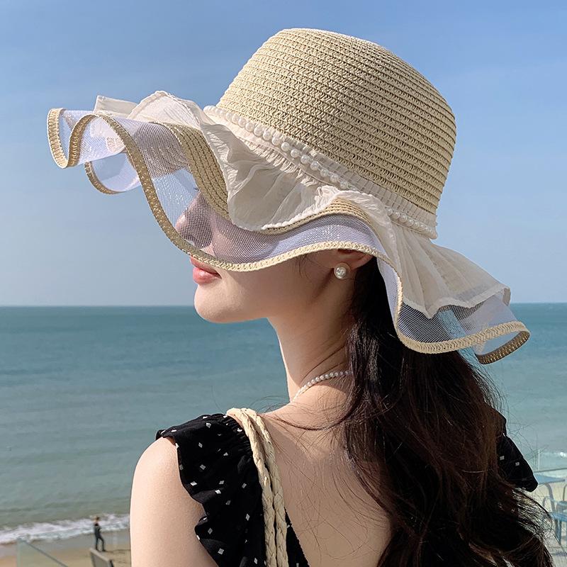 

Солнцезащитная шляпа, Соломенная шляпа от солнца для женщин, Кружевной бант