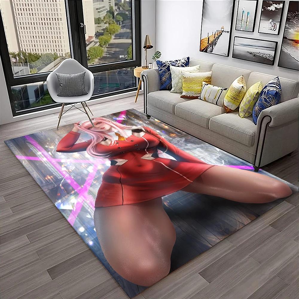 DARLING In The FRANXX Cartoon Zero Two Sexy Girl Carpet Rug for Home Living Room Bedroom Sofa Doormat Decor,Non-slip Floor Mat