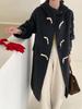 Korean Style Hooded Wool Coat: Women's Mid-Length Double-Faced Cashmere Overcoat with Toggle Buttons for a Slimming Autumn Look