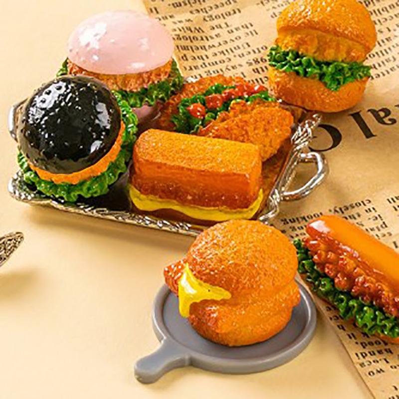 1Pc Miniature Resin Food Play Mini Burger Kitchen Scene Simulation Creative Doll Accessories Ornament Dollhouse Hamburger