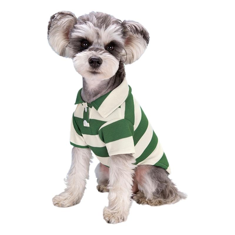 

Small Dog PoloShirt Two-Leg Casual Stripe Shirt Puppy Costume Summer T-Shirt Fashion Clothes for Bichon FrenchBull dog XL зелёный