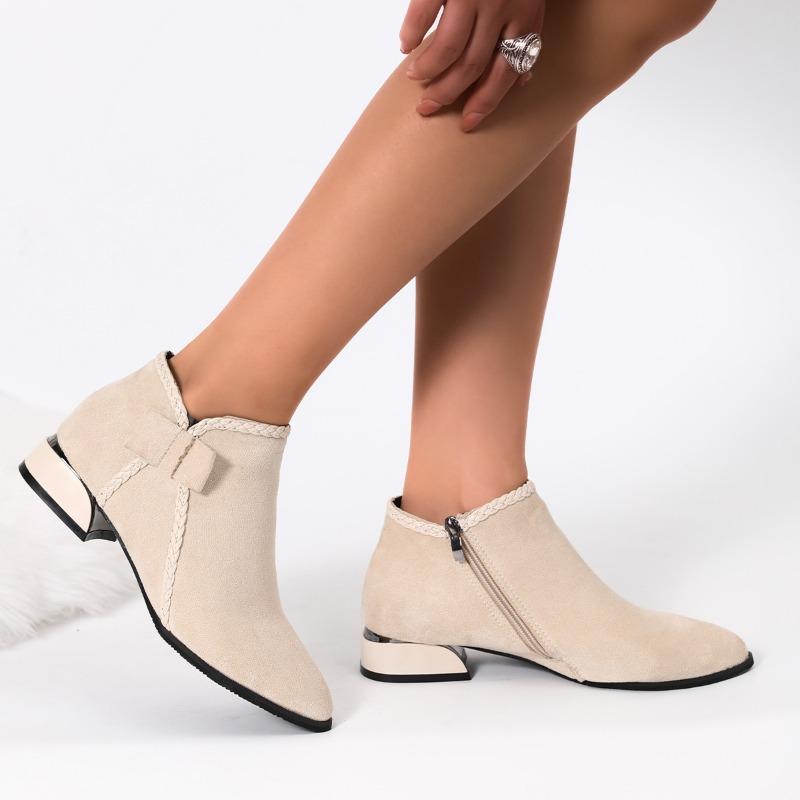 Thick Heel Low Heel Short Boots Women's Autumn and Winter Bow Pointed Side Zipper Women's Boots Large Size Fashion Boots and Bare Boots
