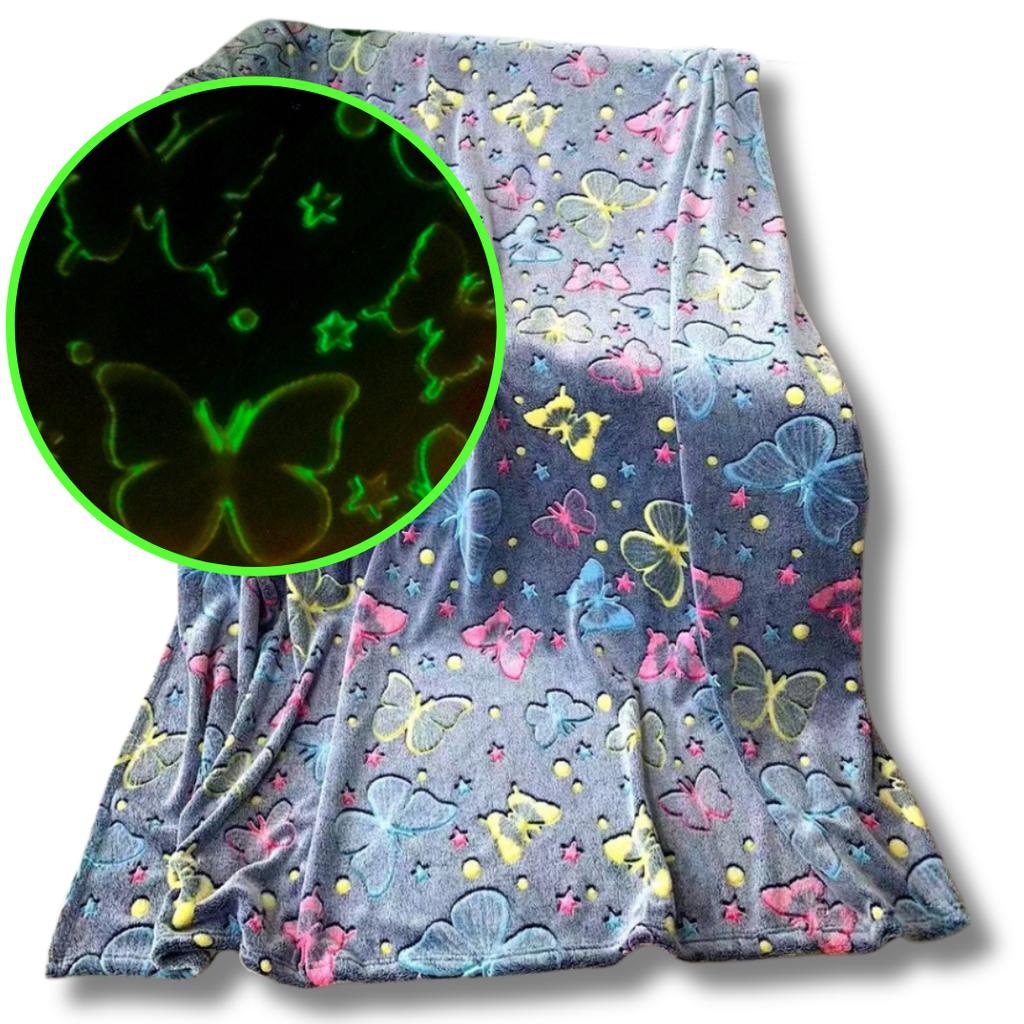 Glow in the dark blanket 150x200 colorful fluo butterflies