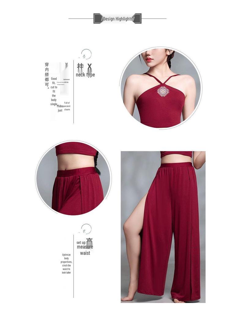 Chinese Red Flowing Gauze Camisole: Jazz Classical Dance Performance Costume