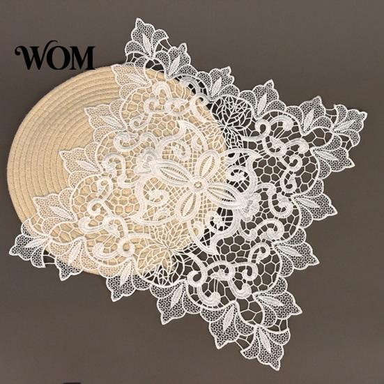 Decorative Table Covers for Weddings White Lace Doily, Elegant Retro Placemat, Embroidered Vintage Floral Doilies Tea Trays Mat, Rectangular