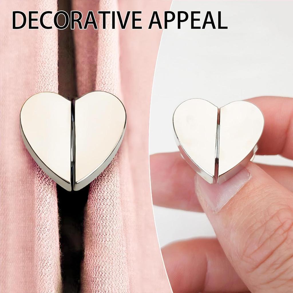 12PCS Heart-shaped Magnetic Curtain Tiebacks, Heavy-duty Zinc Alloy Curtain Clips with Detachable Buckles, Magnetic Curtain Holders.