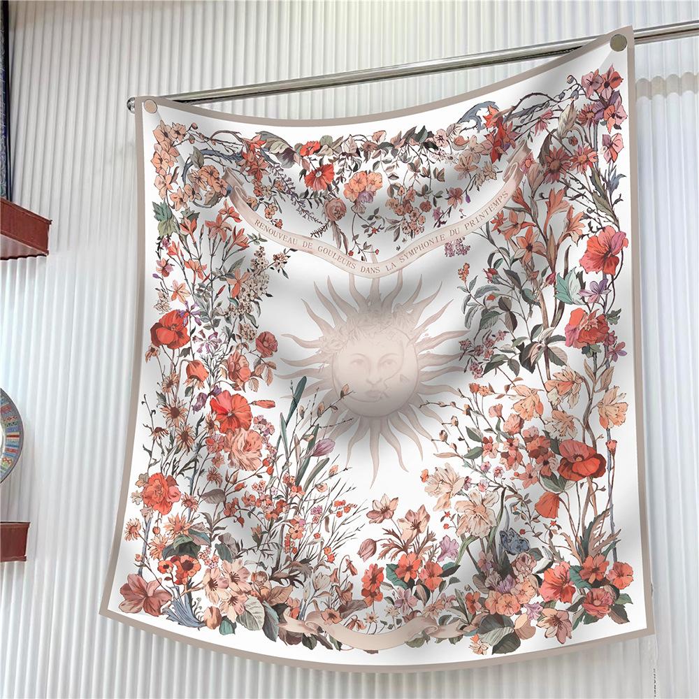 Silk Scarf Women Trees Printed Square Scarves Head Echarpes Silk Foulards Femme Wraps Beach Shawls Bandana Lady Hijabs 90CM