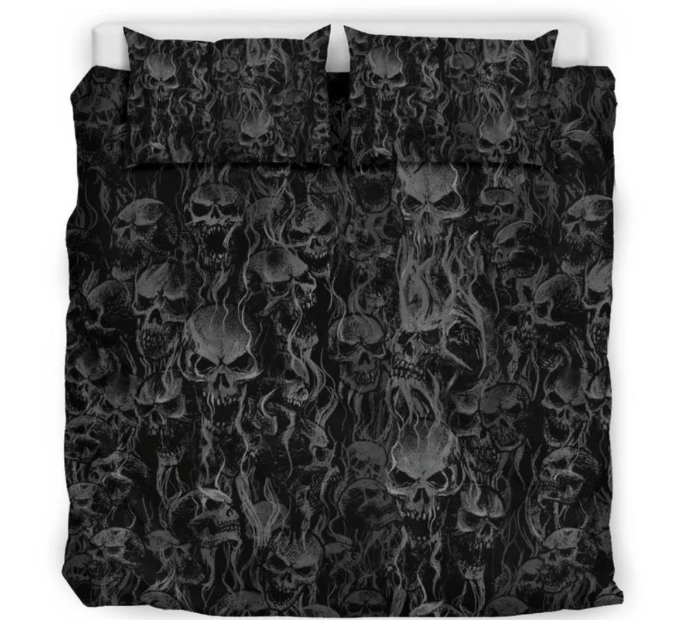 Silver Skull Pile 3 Piece Duvet Set-Skull Pile Duvet-Skull Bedding-Skull Bed Cover-Skull Bed Set