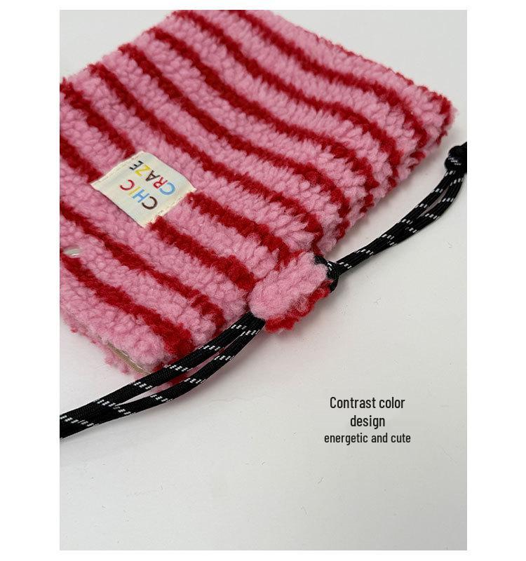 Plüsch Umhängetasche im koreanischen Stil mit Regenbogen-Punkten in Rosa für Mädchen