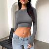 Women's Crew Neck Long Sleeve Slim Fit Solid Cropped T Shirt Sexy Street Style Crop Top For Autumn Daily Casual Outfit Matching