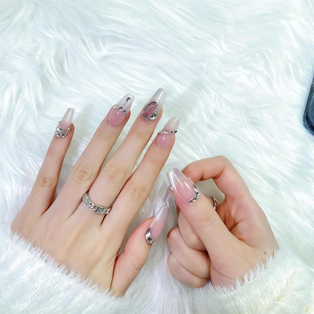 Handmade Silver Diamond Fairy Cat Eye Nails - Luxury Style, Ready Stock