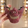 Unique Gothic Party Mask Halloween Skull Half Face Mask, Rhinestone Punk Knight Masquerade Prop Creative Costume with Adjustable Straps, Lightweight