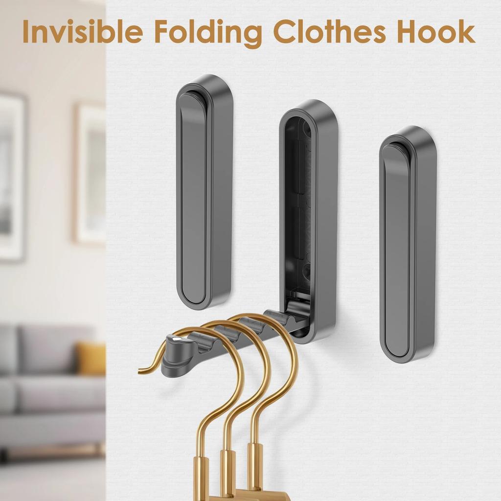 6Pcs Metal Foldable Wall Hook Wall Mounted Coat Hat Clothes hanger Hook for home Bedroom Self-Adhesive wall hook with Screws