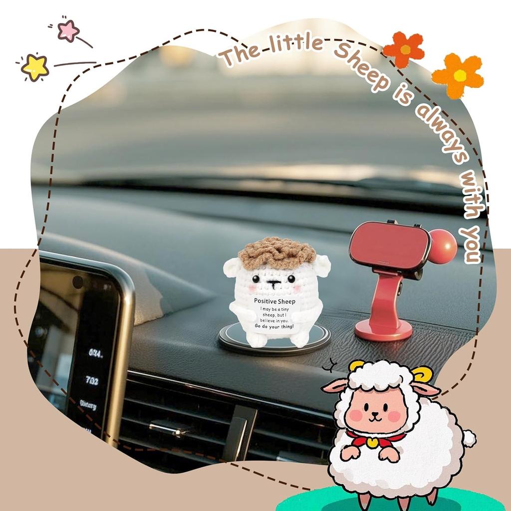 Neue Positive Häkel-Schaf-Puppe Niedliches Emotionales Unterstützungs-Lamm Desktop-Ornament Emotionales Inspirierendes Unterstützungsgeschenk für Frauen Männer