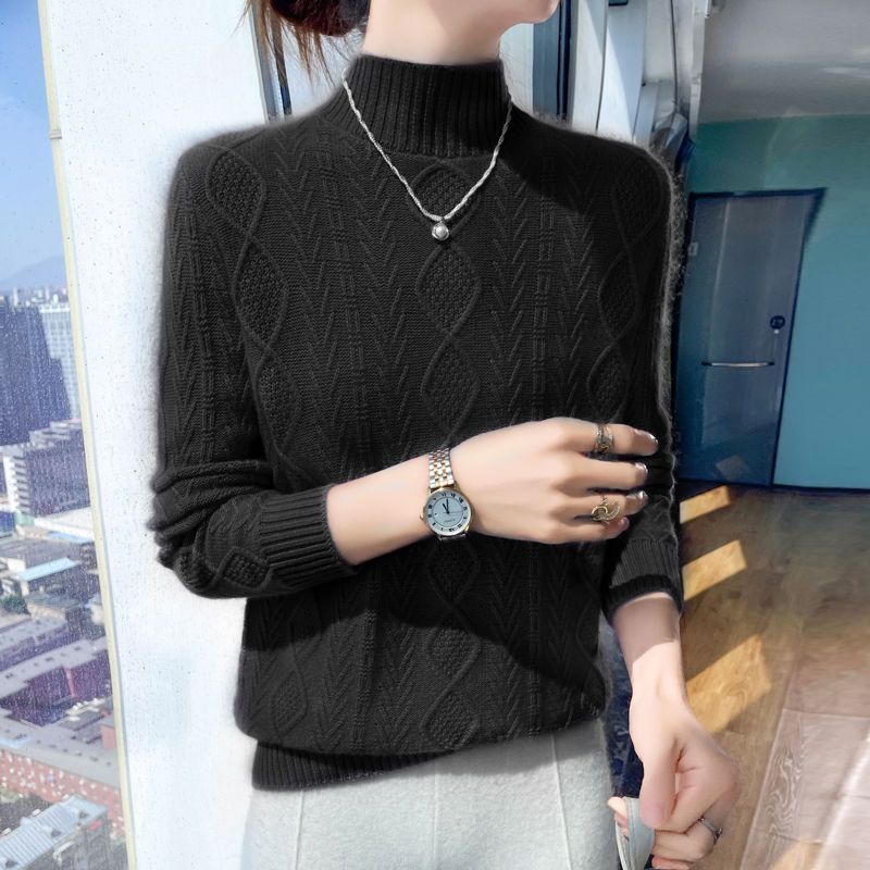 

Однотонный текстурированный свитер с круглым вырезом, повседневный свитер с длинными рукавами для осени и зимы, женская одежда 2XL чёрный