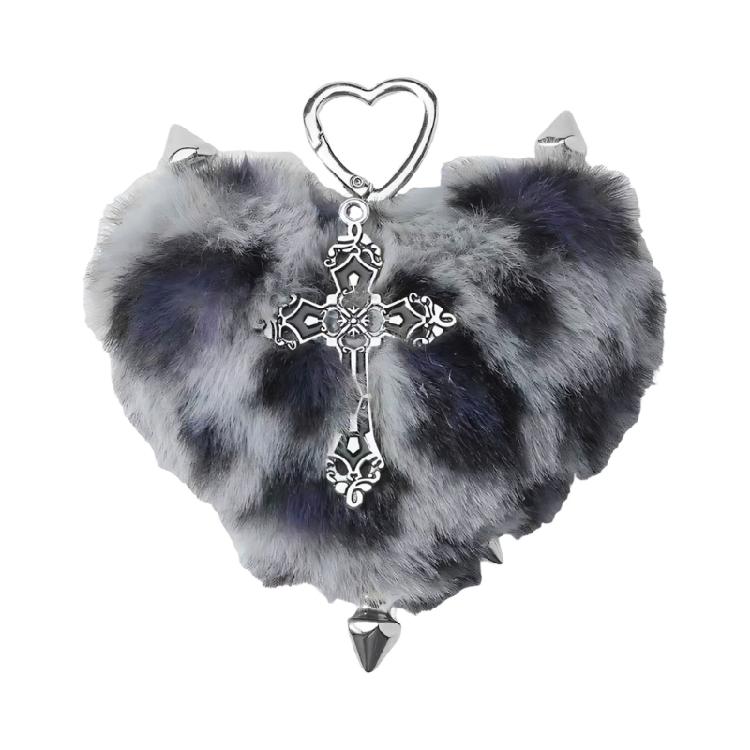 Unique Y2K Themed Fuzzy Keychain With Winged Heart Charm Delicate Keyrings Pendant Accessory For Bags And Keys
