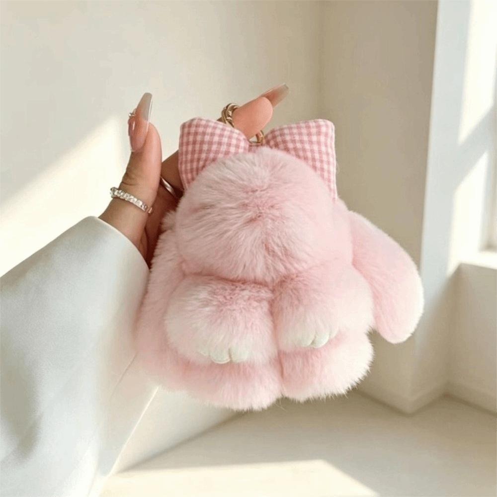 Hair Bow Plush Rabbit Keychain Rabbit Fur Bag Hanging Pendant Accessory Rabbit Plush Keychain Car