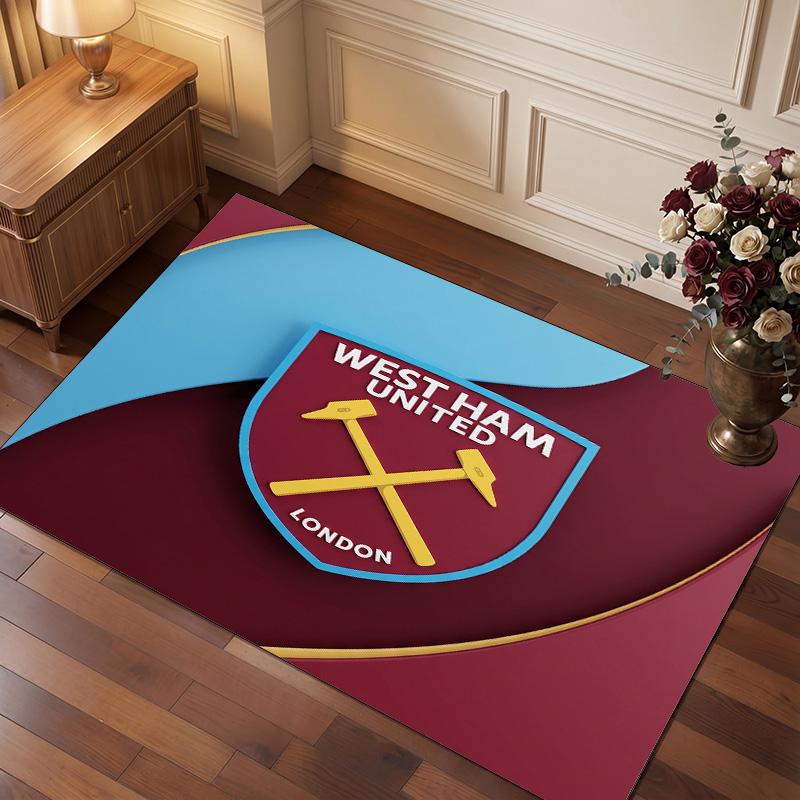 West Ham United Football Print Crystal Velvet Rug, Comfortable Water Absorbent Non Slip Indoor Floor Carpet