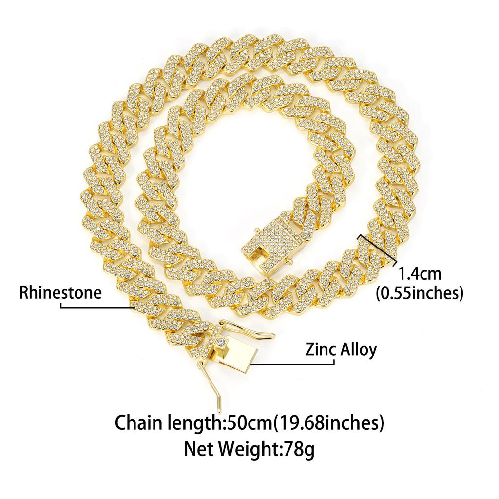 14mm Full Zirconium Cuban Chain Men's Hip Hop Cuban Necklace Bracelet Jewelry