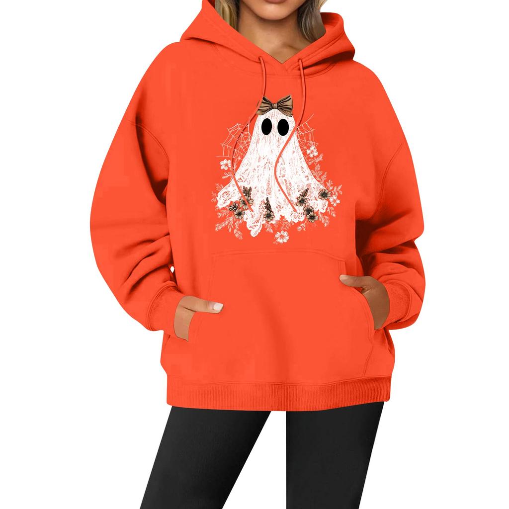 Women's Casual Fashion Solid Color Rugby Print Long Sleeve Hooded Sweatshirt Top