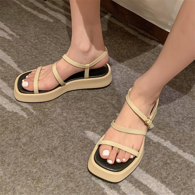 

Женские сандалии, обувь из натуральной кожи, сандалии на плоской платформе, женская обувь с узким ремешком и пряжкой, лето 2021, зеленый 40 33 бежевый