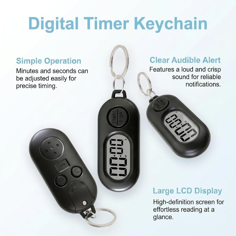 3 Pack Mini Keychain Timer, Portable Digital Pocket Stopwatch & Countdown Clock, Small Clip On Timer for Gym Workout, Cooking, Study & Classroom,