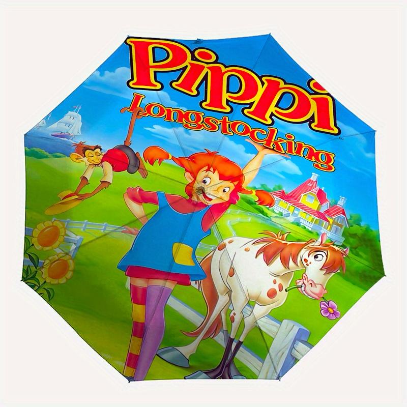 Pippi Longstocking, Monkey Automatic Opening and Closing umbrella, Compact Travel Umbrella, Lightweight and Portable, Suitable for Beach Com