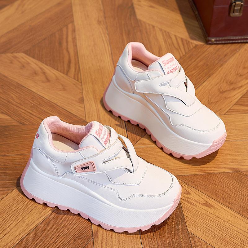 

2025 spring new fashion thick sole height increase 8cm trend letter Velcro versatile women s casual sports shoes 40 розовый