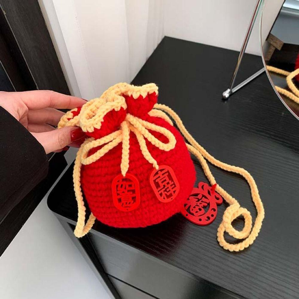 Pendant Crochet Woolen Bag Kintted Lucky Crossbody Bag Cute New Year Shoulder Bag  Streetwear