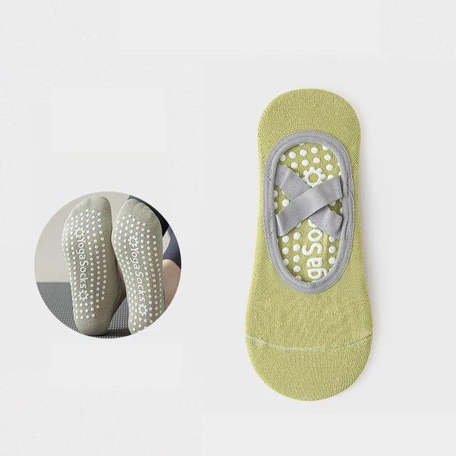 1Pair Yoga Socks Women's Non-slip Short Tube Sports Crew Sock Men Thin Sweat-absorbing Cross Straps Trampoline Pilates Dance Sox