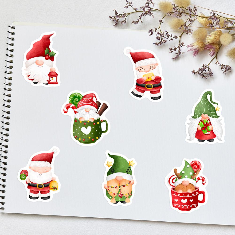 Cartoon Christmas Santa Claus Elf Gnome Stickers for DIY Crafts Kids Toys Waterproof Decal Luggage Freezer Box Bottle Decorative