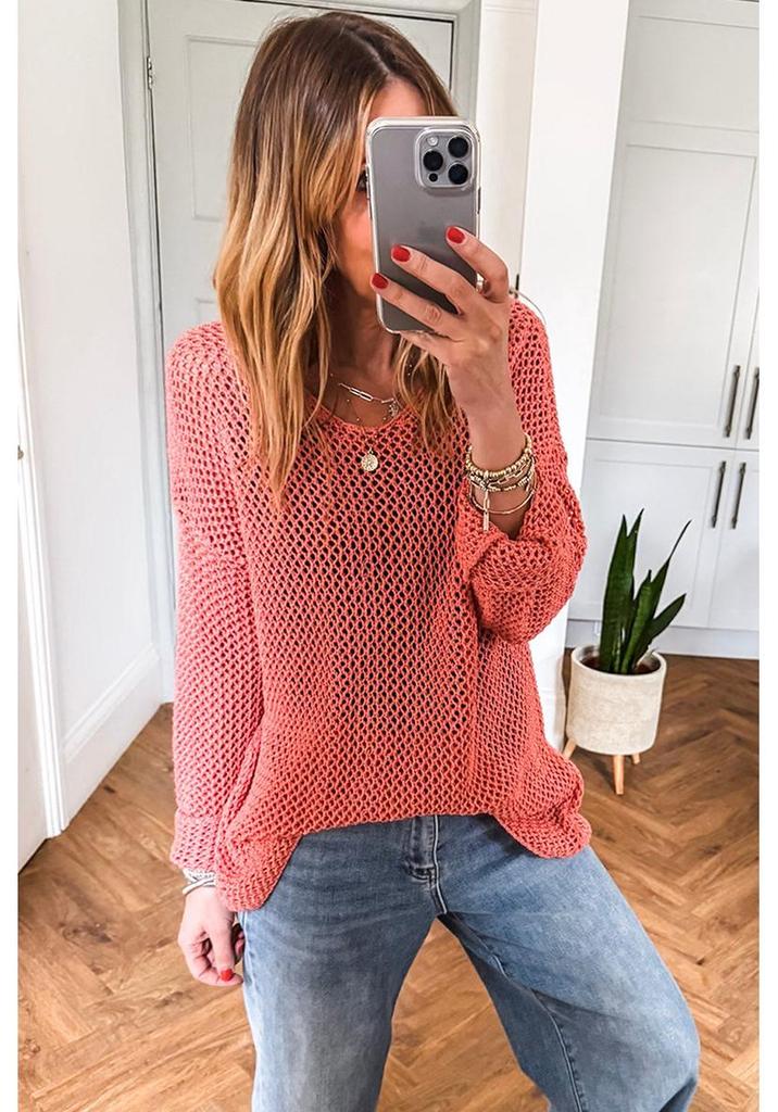 2025 Winter Loose Knit Round Neck Women's Fashion Crochet Drop Shoulder Sweater